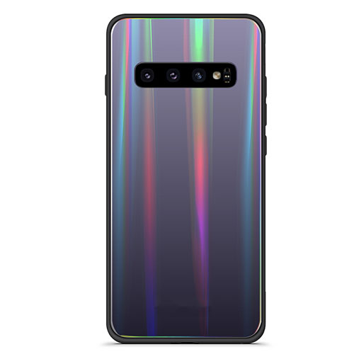 Silicone Frame Mirror Rainbow Gradient Case Cover A02 for Samsung Galaxy S10 Plus Black