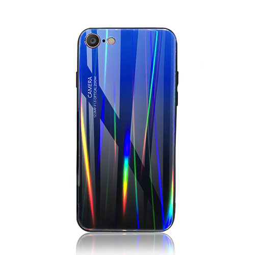 Silicone Frame Mirror Rainbow Gradient Case Cover for Apple iPhone 8 Blue