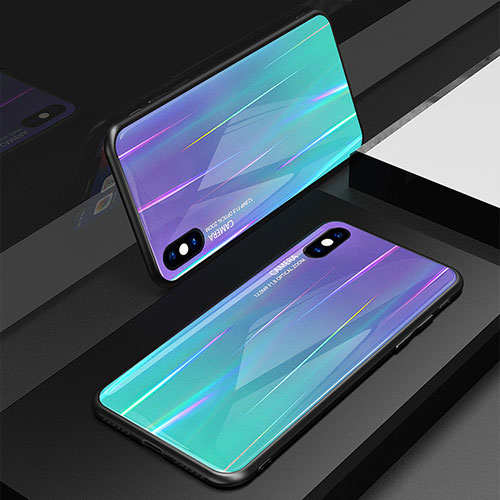 Silicone Frame Mirror Rainbow Gradient Case Cover for Apple iPhone X Purple
