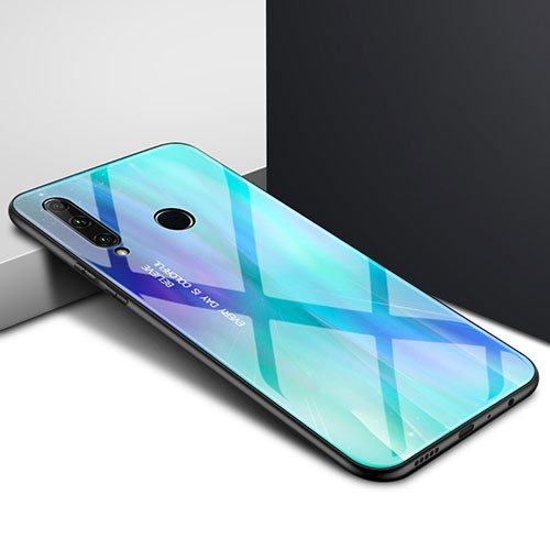 Silicone Frame Mirror Rainbow Gradient Case Cover for Huawei Enjoy 10 Plus Cyan