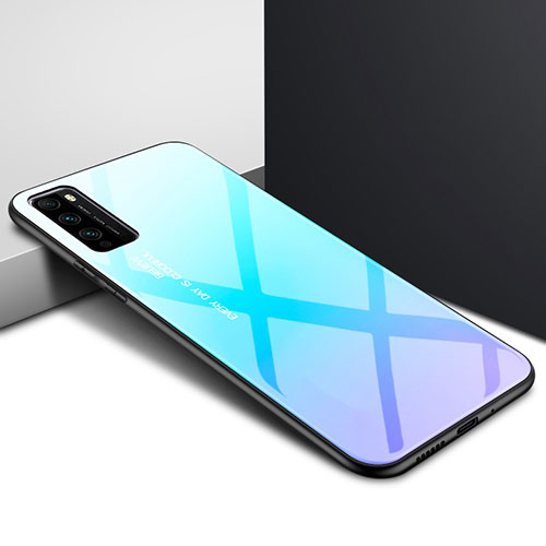 Silicone Frame Mirror Rainbow Gradient Case Cover for Huawei Enjoy 20 Pro 5G Sky Blue