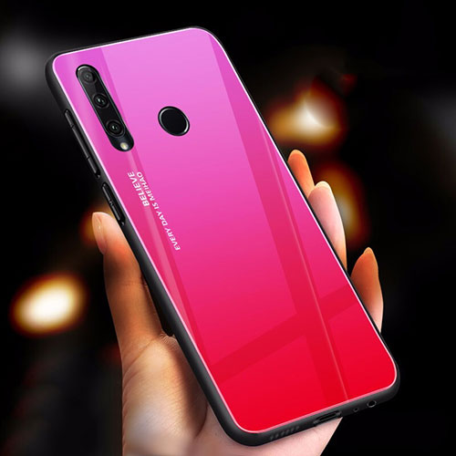 Silicone Frame Mirror Rainbow Gradient Case Cover for Huawei Enjoy 9s Hot Pink
