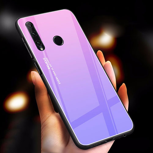 Silicone Frame Mirror Rainbow Gradient Case Cover for Huawei Honor 20 Lite Purple