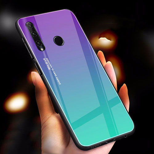 Silicone Frame Mirror Rainbow Gradient Case Cover for Huawei Honor 20i Cyan