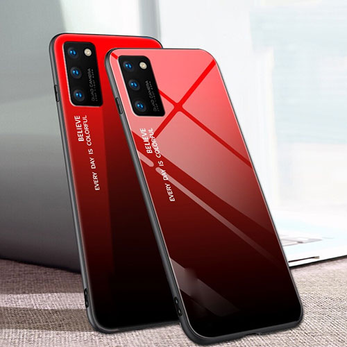 Silicone Frame Mirror Rainbow Gradient Case Cover for Huawei Honor V30 Pro 5G Red