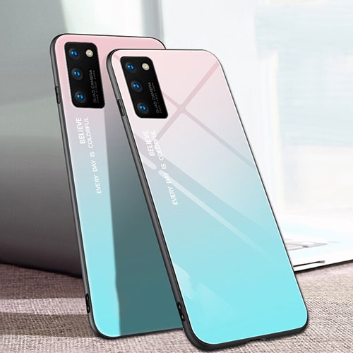Silicone Frame Mirror Rainbow Gradient Case Cover for Huawei Honor View 30 Pro 5G Cyan