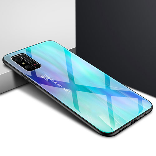 Silicone Frame Mirror Rainbow Gradient Case Cover for Huawei Honor X10 Max 5G Cyan