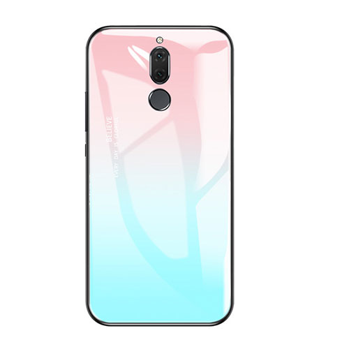 Silicone Frame Mirror Rainbow Gradient Case Cover for Huawei Maimang 6 Sky Blue