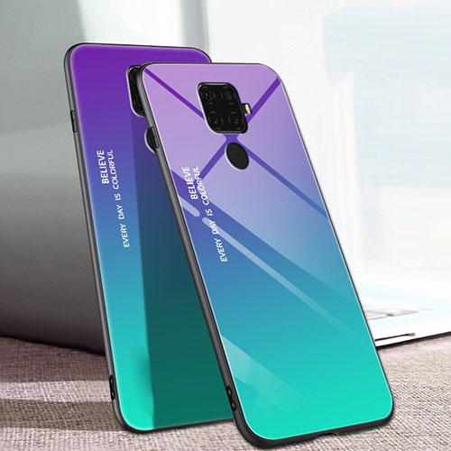 Silicone Frame Mirror Rainbow Gradient Case Cover for Huawei Mate 30 Lite Green