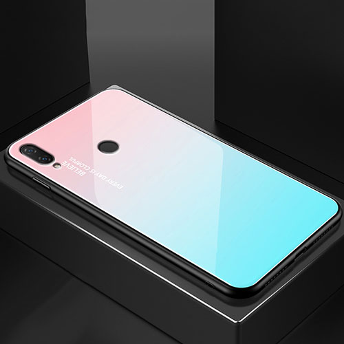 Silicone Frame Mirror Rainbow Gradient Case Cover for Huawei Nova 3e Cyan