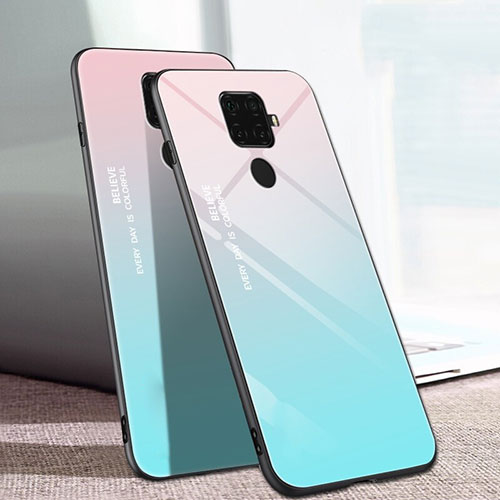 Silicone Frame Mirror Rainbow Gradient Case Cover for Huawei Nova 5z Cyan