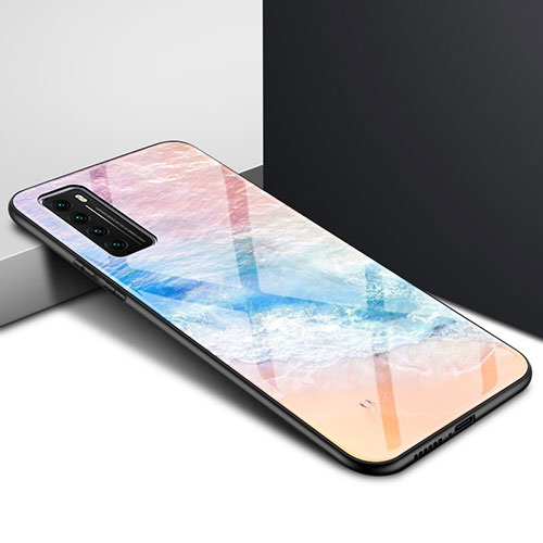 Silicone Frame Mirror Rainbow Gradient Case Cover for Huawei Nova 7 5G Orange