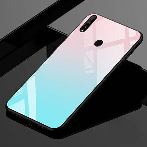 Silicone Frame Mirror Rainbow Gradient Case Cover for Huawei P30 Lite Cyan