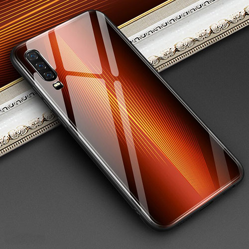 Silicone Frame Mirror Rainbow Gradient Case Cover for Huawei P30 Orange