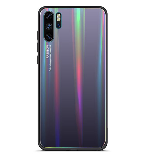 Silicone Frame Mirror Rainbow Gradient Case Cover for Huawei P30 Pro Gray