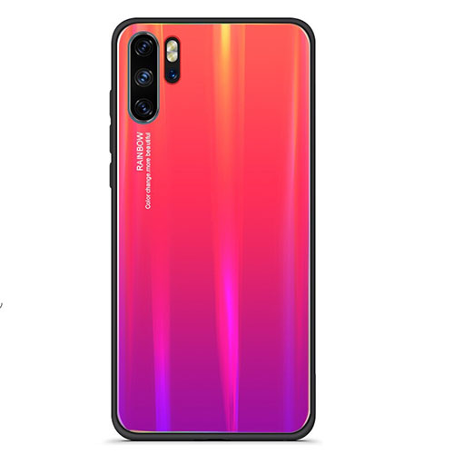 Silicone Frame Mirror Rainbow Gradient Case Cover for Huawei P30 Pro Red