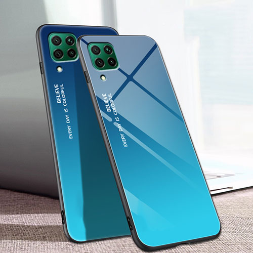 Silicone Frame Mirror Rainbow Gradient Case Cover for Huawei P40 Lite Blue