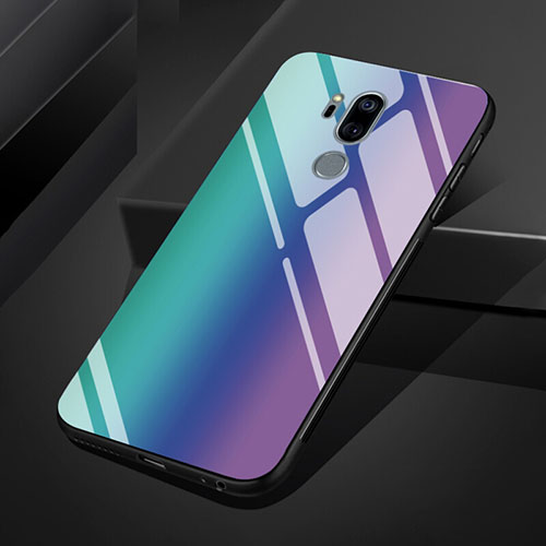 Silicone Frame Mirror Rainbow Gradient Case Cover for LG G7 Blue