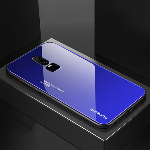 Silicone Frame Mirror Rainbow Gradient Case Cover for OnePlus 6 Blue