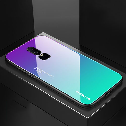 Silicone Frame Mirror Rainbow Gradient Case Cover for OnePlus 6 Cyan