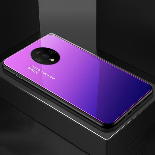 Silicone Frame Mirror Rainbow Gradient Case Cover for OnePlus 7T Purple