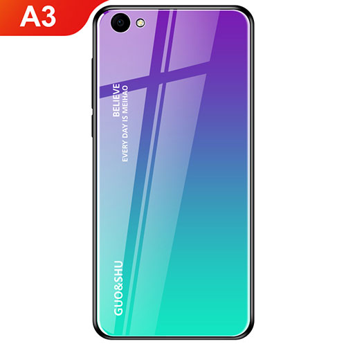 Silicone Frame Mirror Rainbow Gradient Case Cover for Oppo A3 Cyan