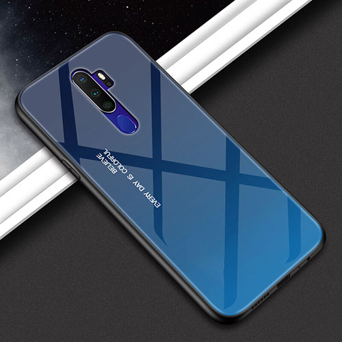 Silicone Frame Mirror Rainbow Gradient Case Cover for Oppo A9 (2020) Blue