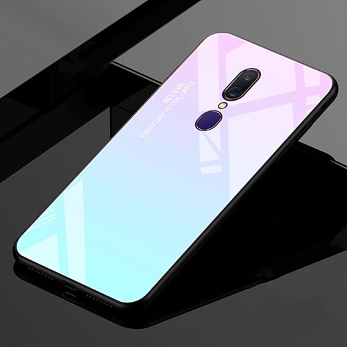 Silicone Frame Mirror Rainbow Gradient Case Cover for Oppo A9 Cyan