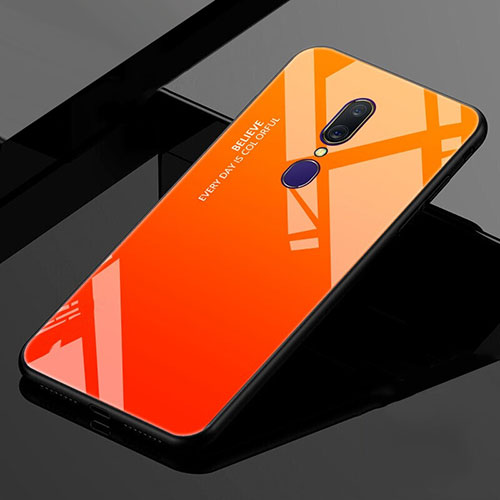 Silicone Frame Mirror Rainbow Gradient Case Cover for Oppo A9 Orange