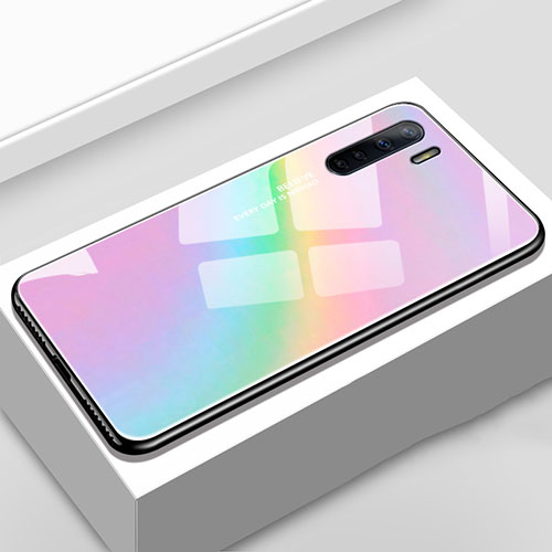 Silicone Frame Mirror Rainbow Gradient Case Cover for Oppo A91 Colorful