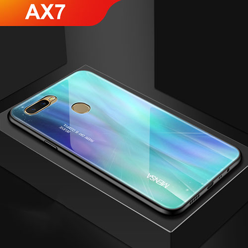 Silicone Frame Mirror Rainbow Gradient Case Cover for Oppo AX7 Cyan