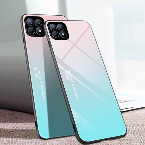 Silicone Frame Mirror Rainbow Gradient Case Cover for Oppo Reno4 SE 5G Mint Blue