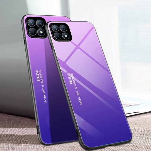 Silicone Frame Mirror Rainbow Gradient Case Cover for Oppo Reno4 SE 5G Purple