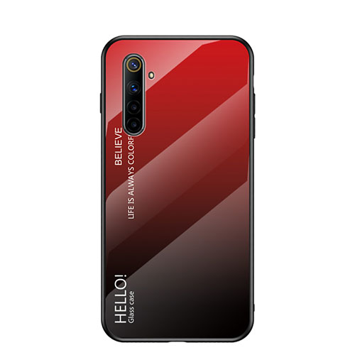 Silicone Frame Mirror Rainbow Gradient Case Cover for Realme 6 Red