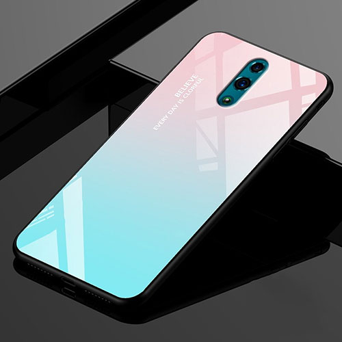 Silicone Frame Mirror Rainbow Gradient Case Cover for Realme X Cyan