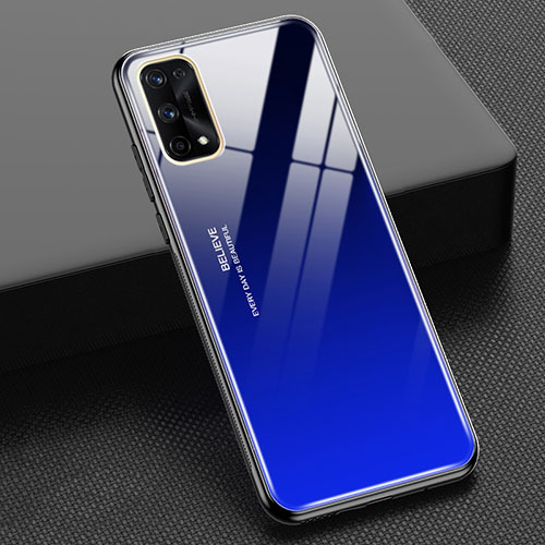 Silicone Frame Mirror Rainbow Gradient Case Cover for Realme X7 Pro 5G Blue
