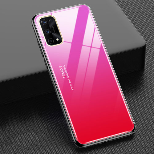 Silicone Frame Mirror Rainbow Gradient Case Cover for Realme X7 Pro 5G Red