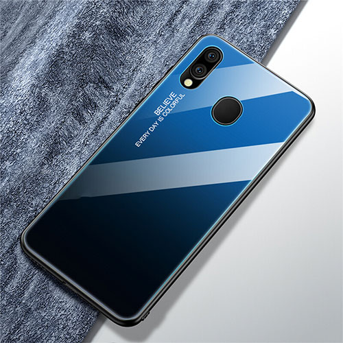 Silicone Frame Mirror Rainbow Gradient Case Cover for Samsung Galaxy A40 Blue