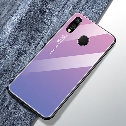 Silicone Frame Mirror Rainbow Gradient Case Cover for Samsung Galaxy A40 Purple