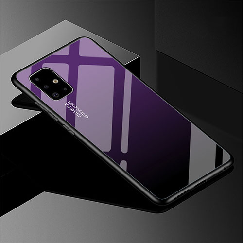 Silicone Frame Mirror Rainbow Gradient Case Cover for Samsung Galaxy A51 5G Purple