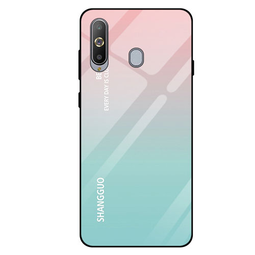 Silicone Frame Mirror Rainbow Gradient Case Cover for Samsung Galaxy A8s SM-G8870 Cyan