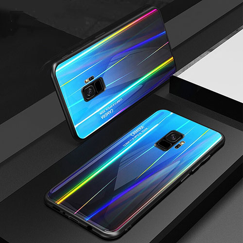 Silicone Frame Mirror Rainbow Gradient Case Cover for Samsung Galaxy S9 Blue