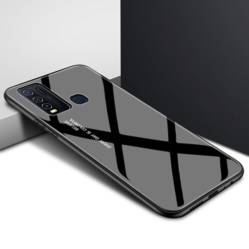 Silicone Frame Mirror Rainbow Gradient Case Cover for Vivo Y50 Black