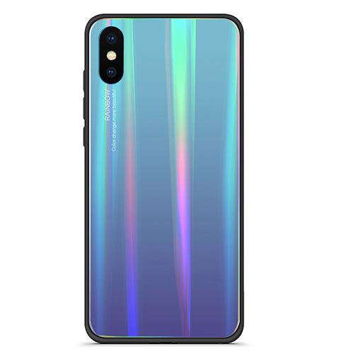 Silicone Frame Mirror Rainbow Gradient Case Cover for Xiaomi Mi 8 Pro Global Version Blue