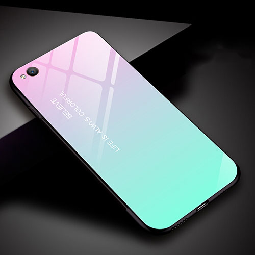Silicone Frame Mirror Rainbow Gradient Case Cover for Xiaomi Redmi Go Cyan