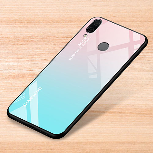 Silicone Frame Mirror Rainbow Gradient Case Cover for Xiaomi Redmi Note 7 Pro Sky Blue