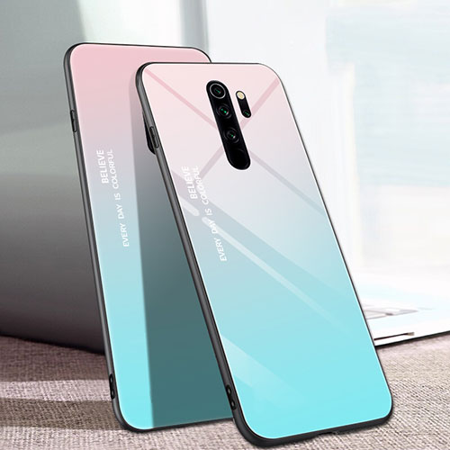 Silicone Frame Mirror Rainbow Gradient Case Cover for Xiaomi Redmi Note 8 Pro Cyan