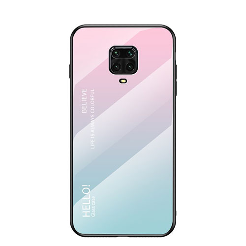 Silicone Frame Mirror Rainbow Gradient Case Cover for Xiaomi Redmi Note 9 Pro Cyan