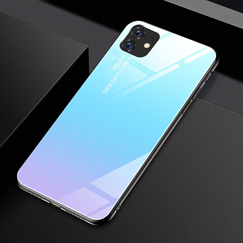 Silicone Frame Mirror Rainbow Gradient Case Cover H01 for Apple iPhone 11 Sky Blue