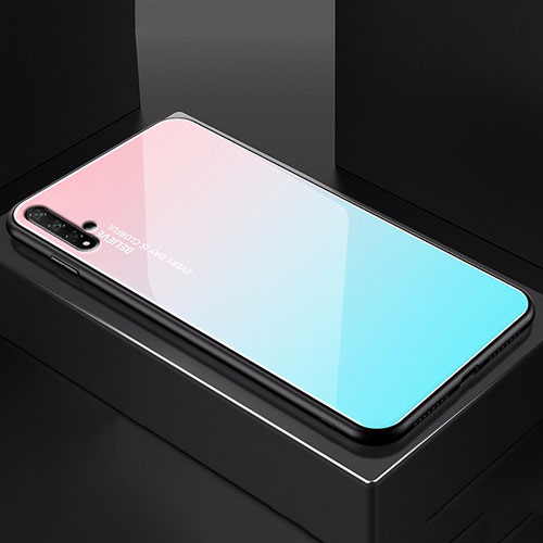 Silicone Frame Mirror Rainbow Gradient Case Cover H01 for Huawei Honor 20 Cyan